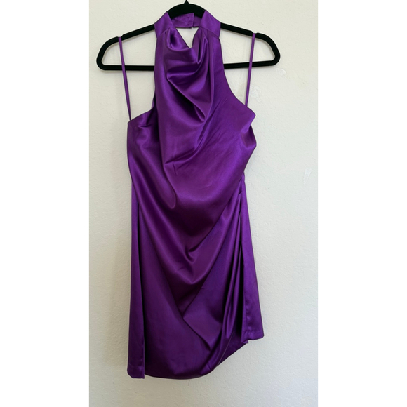 GB mini dress, purple satin cowl halter asymmetrical, Size 13 Retail Price $100 - Picture 3 of 7